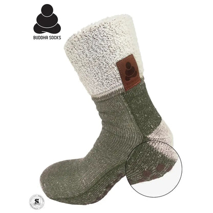 Buddha Socks skridsikre sokker med uld, grøn