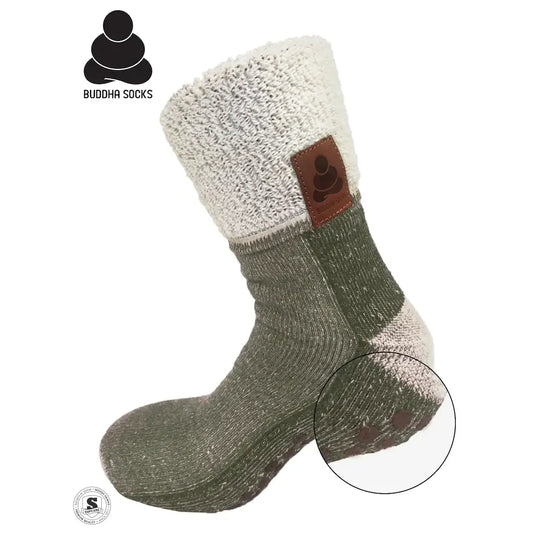 Buddha Socks skridsikre sokker med uld, grøn