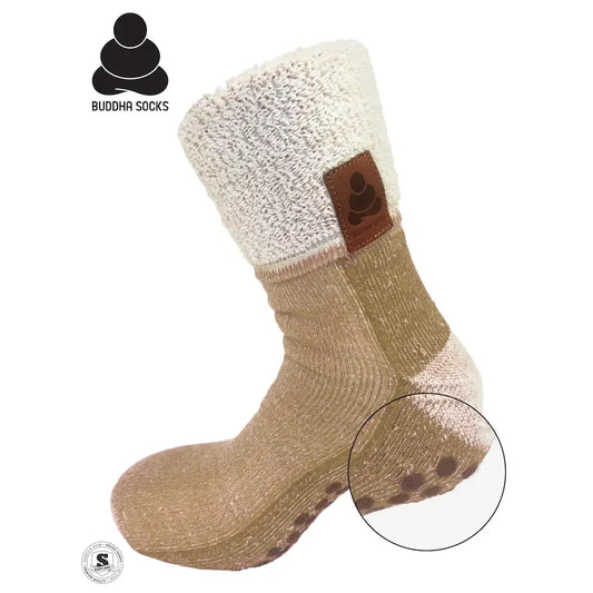 Buddha Socks skridsikre sokker med uld, beige