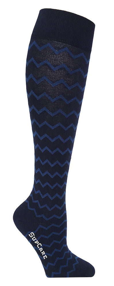 Blå støttestrømper zigzag