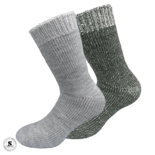 Sokker med alpakauld 2-pak, lysegrå og grøn