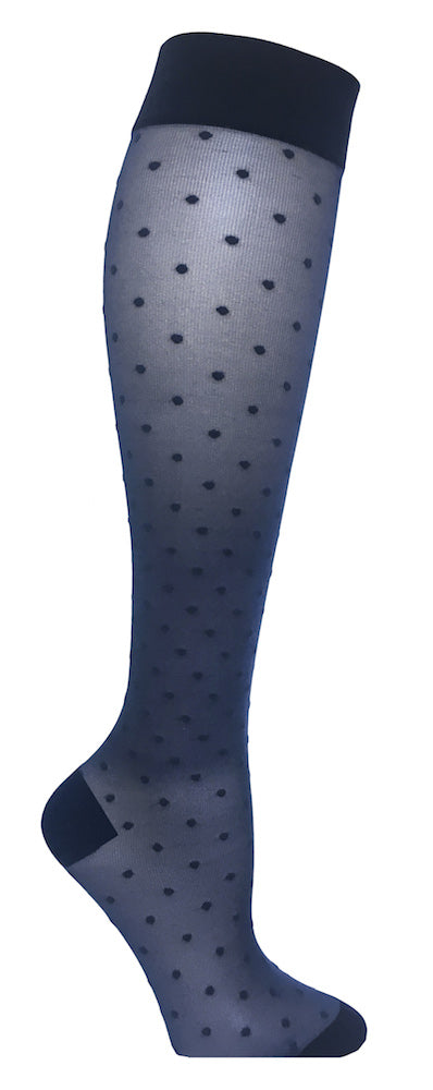 Blå støttestrømper med prikker, nylon
