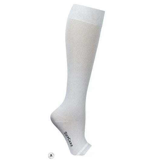 Hvide støttestrømper med åben tå