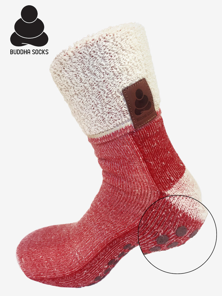 Buddha Socks skridsikre sokker med uld, rød