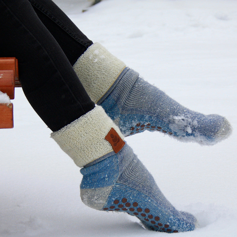 Buddha Socks skridsikre sokker med uld, blå