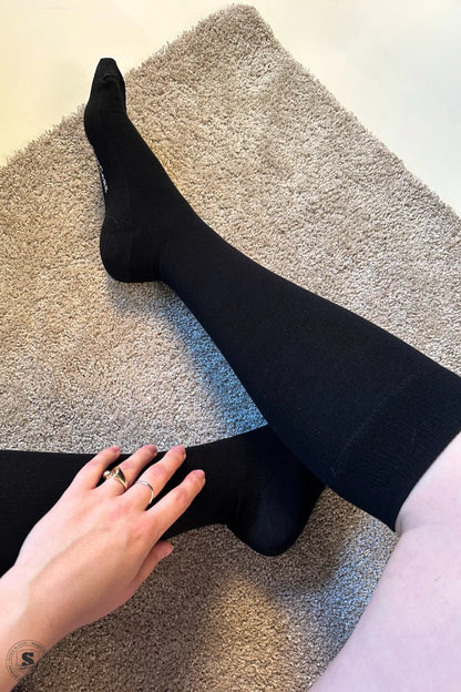 Ensfarvede støttestrømper, sort