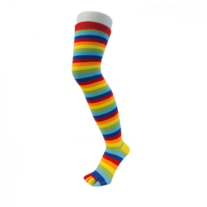 TOETOE Essential - Over Knee,  lårlange tåstrømper, Striped Rainbow