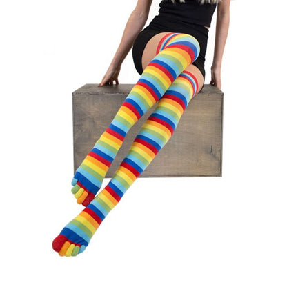 TOETOE Essential - Over Knee,  lårlange tåstrømper, Striped Rainbow