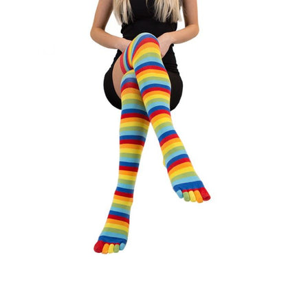 TOETOE Essential - Over Knee,  lårlange tåstrømper, Striped Rainbow