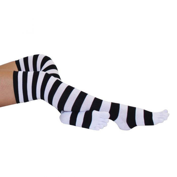 TOETOE Essential - Over Knee,  lårlange tåstrømper, sort & hvid
