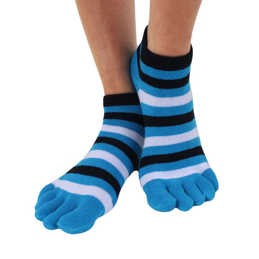 TOETOE Essential Anklet - Ankelhøje tåstrømper, stribet turkis-hvid