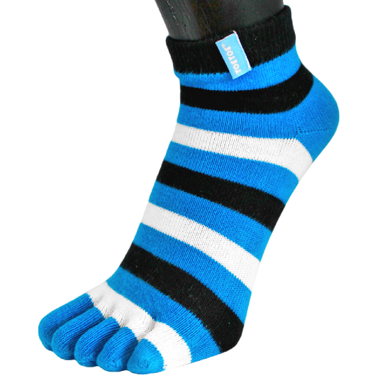 TOETOE Essential Anklet - Ankelhøje tåstrømper, stribet turkis-hvid