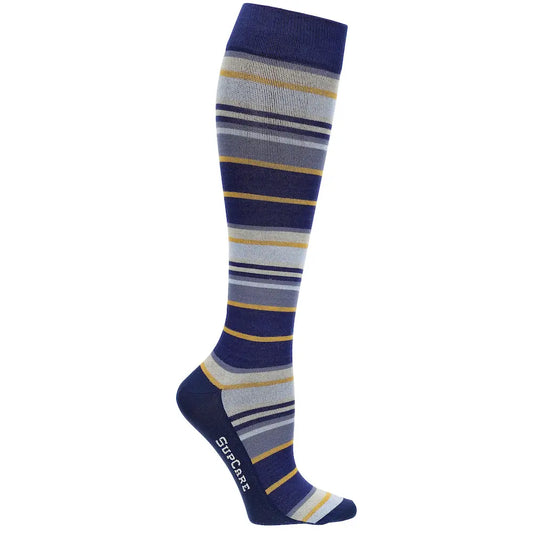 Blå støttestrømper med med gule striber, bambus