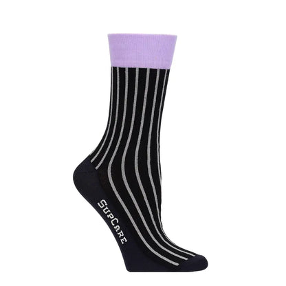 Korte støttestrømper, sort med sølvstriber