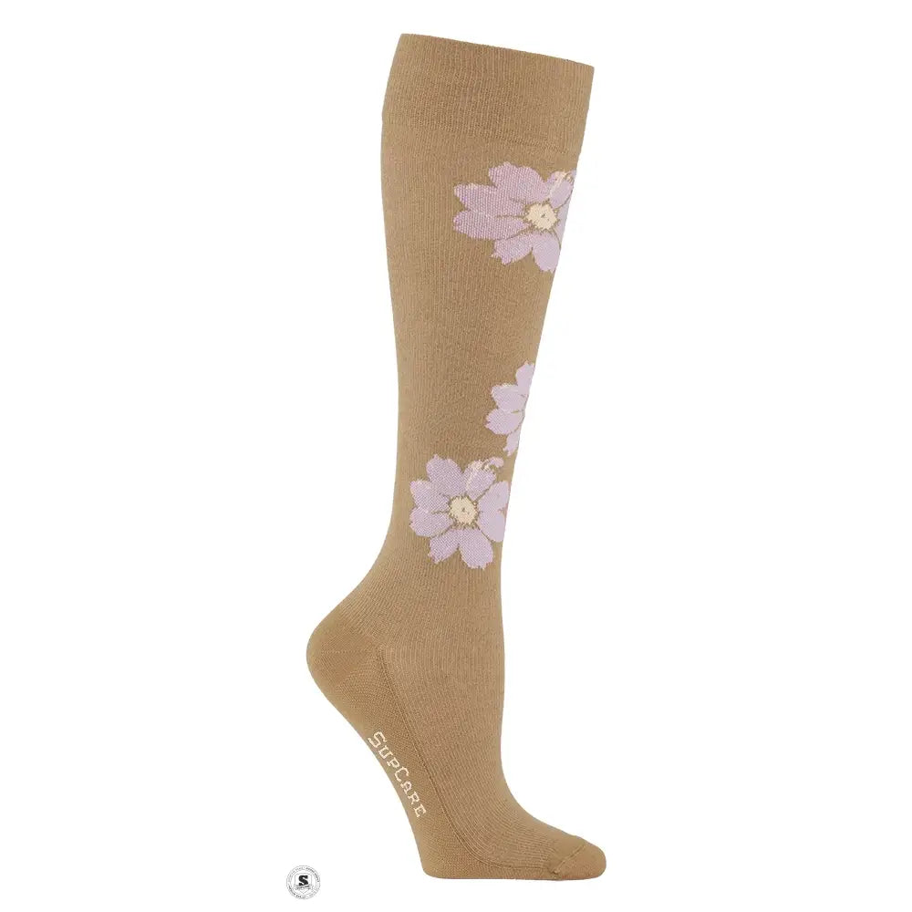 Supcare Støttestrømper i bomuld med blomster Klass 1 beige