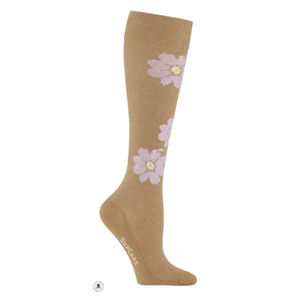 Supcare Støttestrømper i bomuld med blomster Klass 1 beige