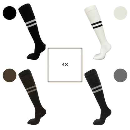 Støttestrømper bomuld med to striber 15-20 mmHg - 4-pak