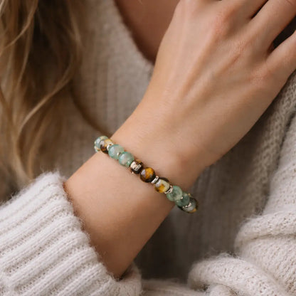 Perlearmbånd - grøn aventurin og tigerøje