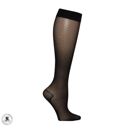 Knehøye støttestrømper i nylon med fint mønster