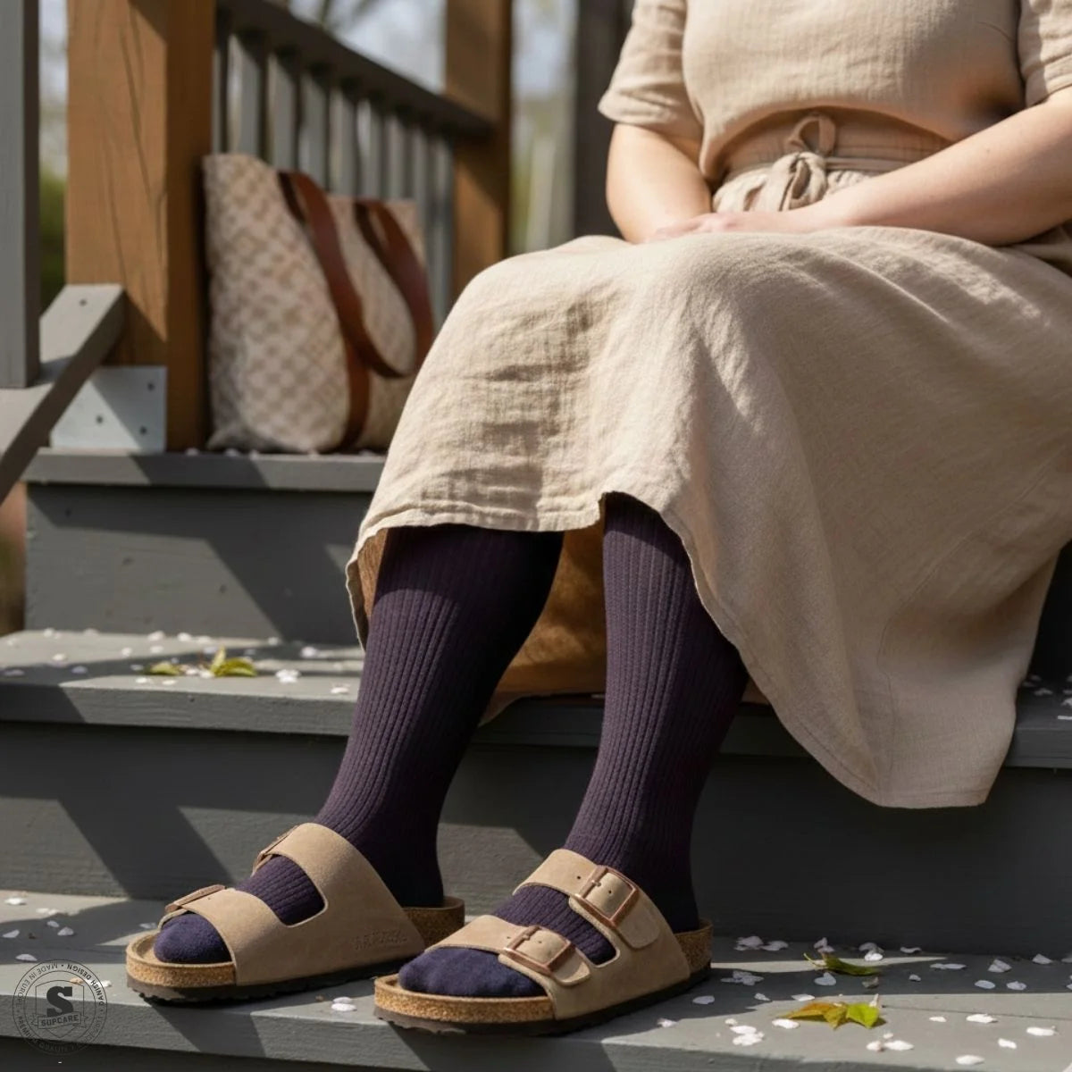 Støttestrømper i bambus bred model - mørk lilla