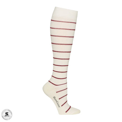 Støttestrømper i bomuld - naturhvid med røde striber