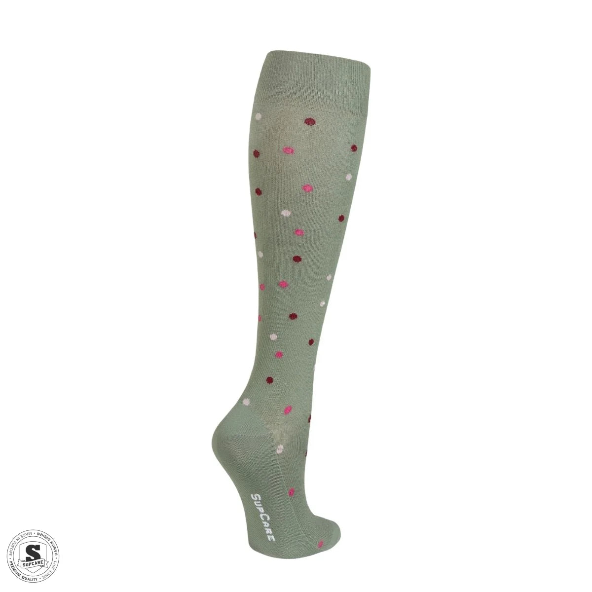 Støttestrømper i bambus - salviegrøn med prikker