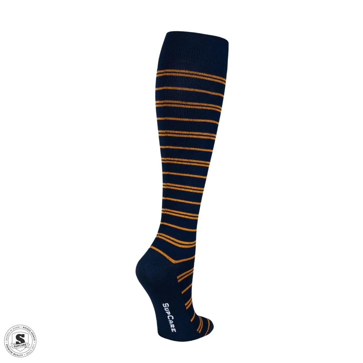 Støttestrømper i bambus - marineblå med striber