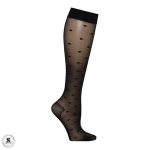 Støttestrømper i nylon - sorte med hjerter