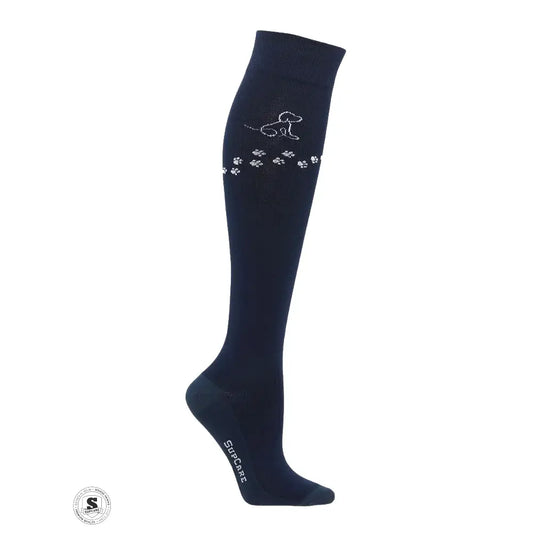 Mørkeblå støttestrømper med hundemønster