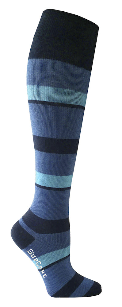 Stribede støttestrømper blå turkis