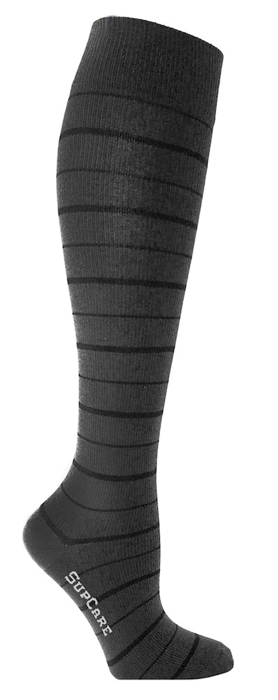 Stribede støttestrømper sort og grå, bambus