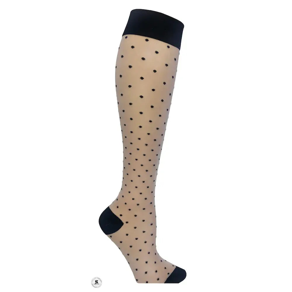 Beige støttestrømper med prikker, nylon
