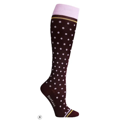 Prikkede støttestrømper i bambus, bred model - bordeaux / rosa
