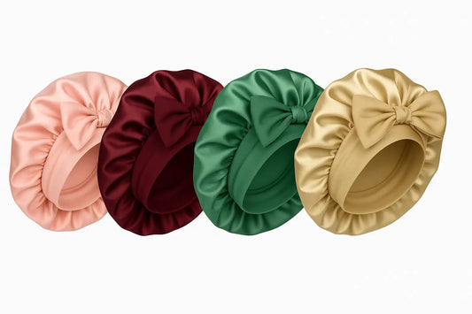Satin sovhætte med sløjfe