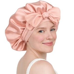 Satin sovhætte med sløjfe