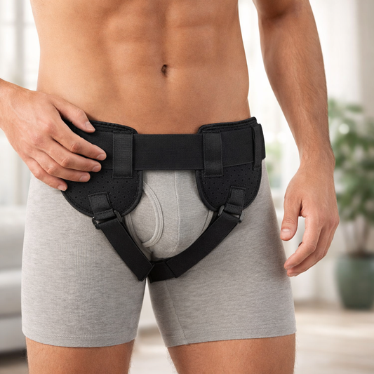 Lyskebrokbælte med dobbelte puder