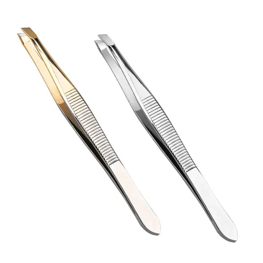 Pincet til øjenbryn - skrå spids i rustfrit stål