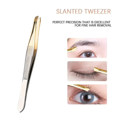 Pincet til øjenbryn - skrå spids i rustfrit stål