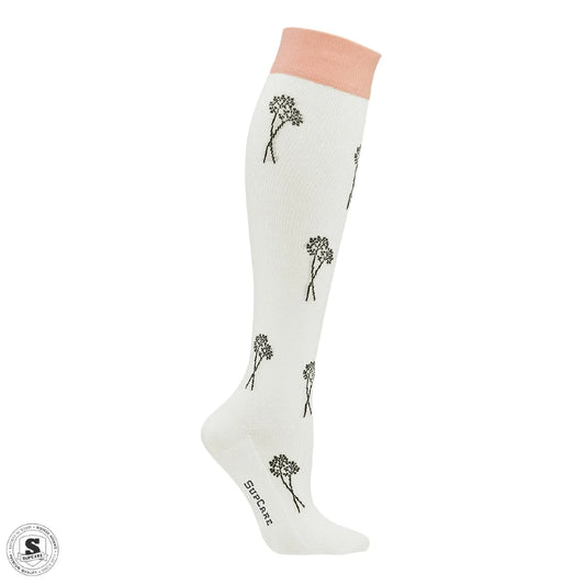 Støttestrømper i uld og bomuld med stilrene blomster