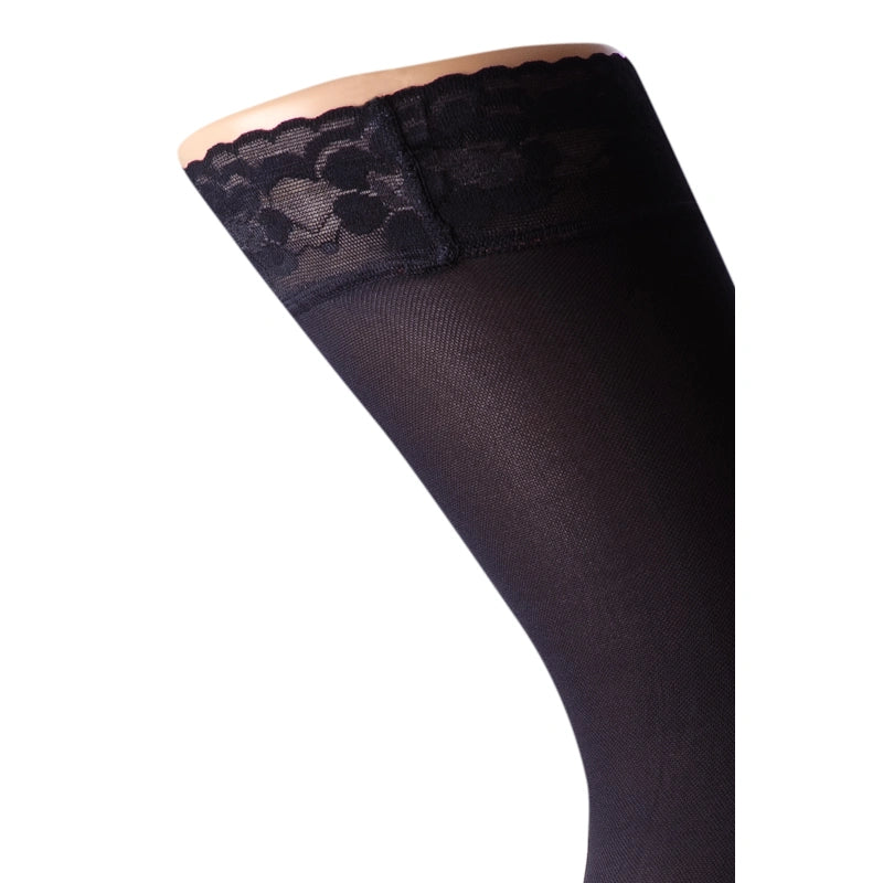 Støttestrømper selvsiddende i mikrofiber med silikone bånd 18-22 mmHg