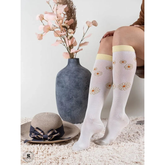 Kompressionsstrømper klasse 2 - Hvid med margueritter