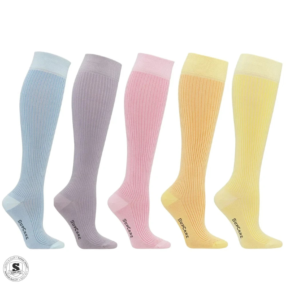 Støttestrømper i skønne pastelfarver, Rib weave 5-pak