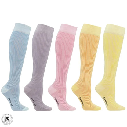 Støttestrømper i skønne pastelfarver, Rib weave 5-pak