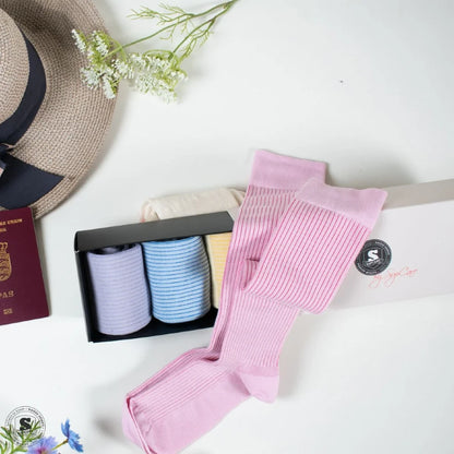 Støttestrømper i skønne pastelfarver, Rib weave 5-pak