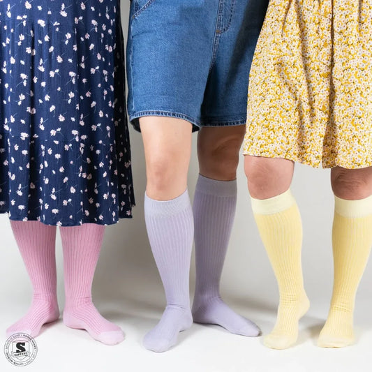 Støttestrømper i skønne pastelfarver, Rib weave 5-pak