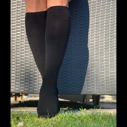 Ensfarvede sorte støttestrømper, uld