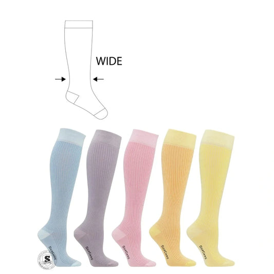 Støttestrømper i bred model i skønne pastelfarver, 5-pak