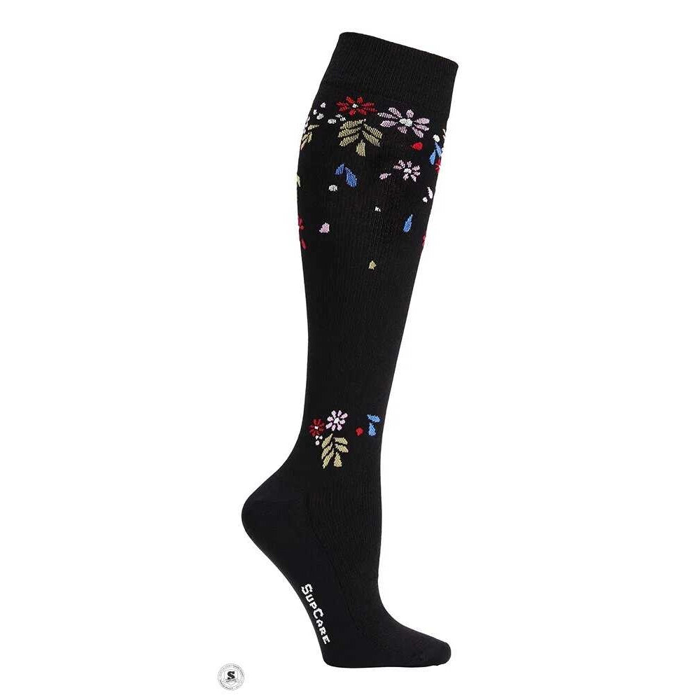 Støttestrømper Eco Cotton, Flower Shower, Sort