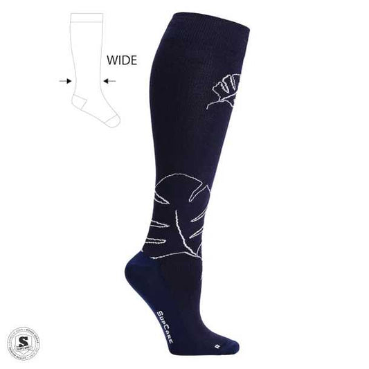 Støttestrømper Eco Cotton, Monstera, Marineblå bredere model