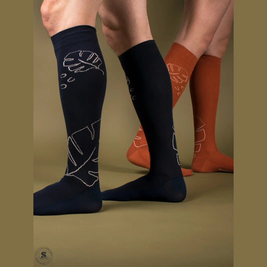 Støttestrømper Eco Cotton, Monstera, Marineblå